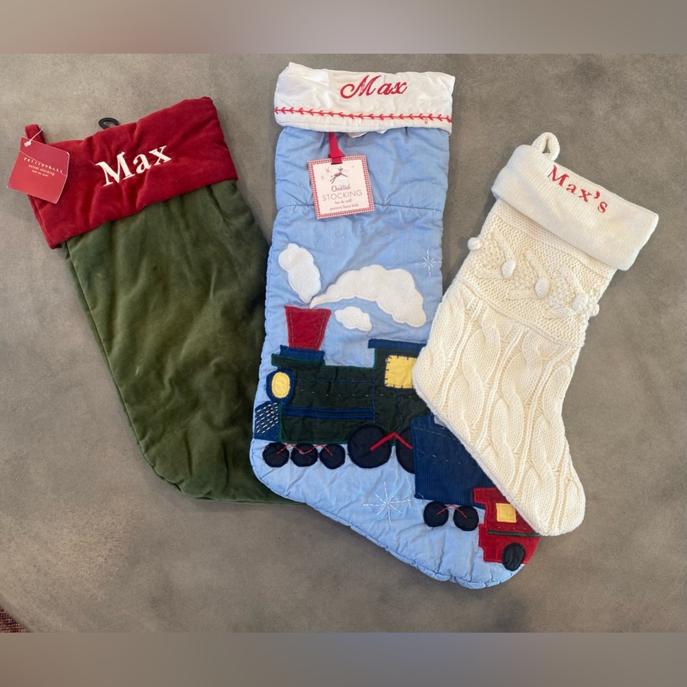 NWT bundle of 3 “Max” Pottery Barn Christmas Stockings.